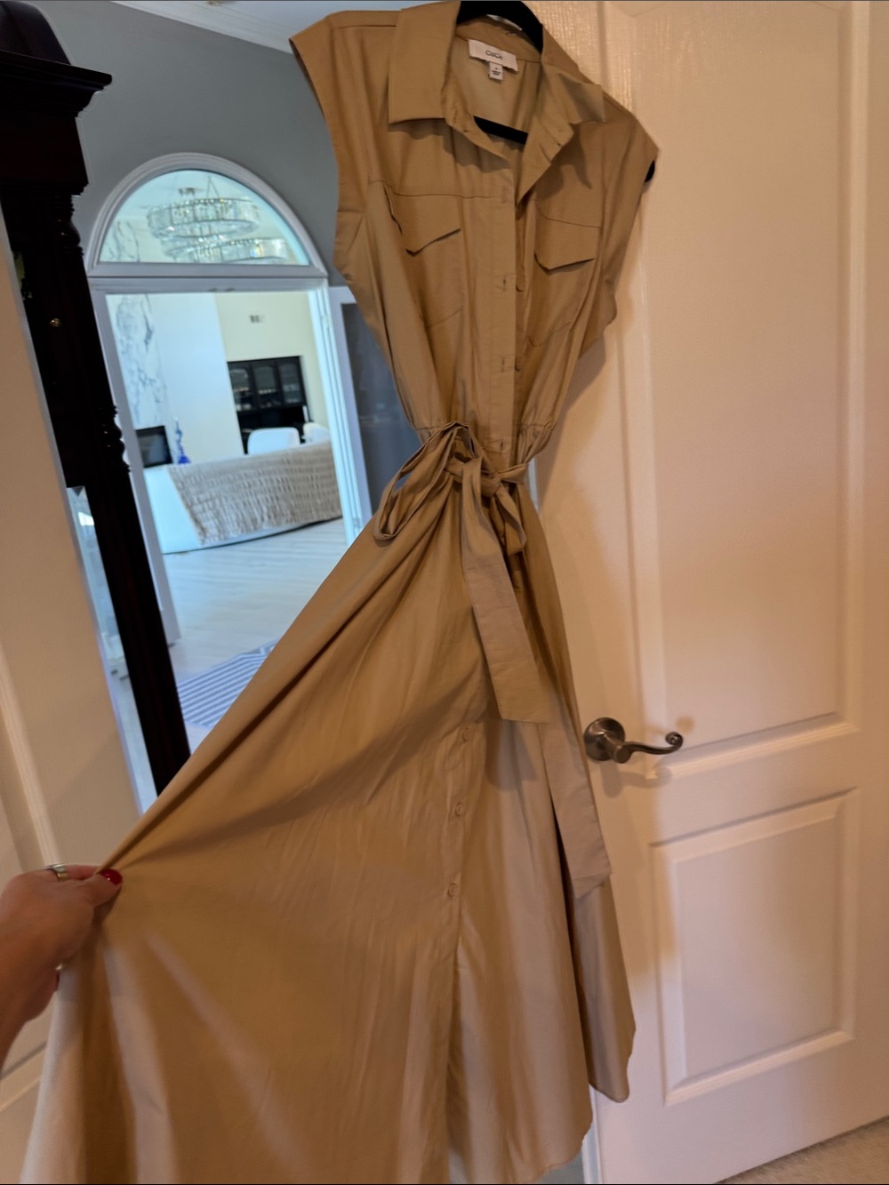 CeCe Beige Sleeveless Maxi Shirt Dress with Self-Tie Waist